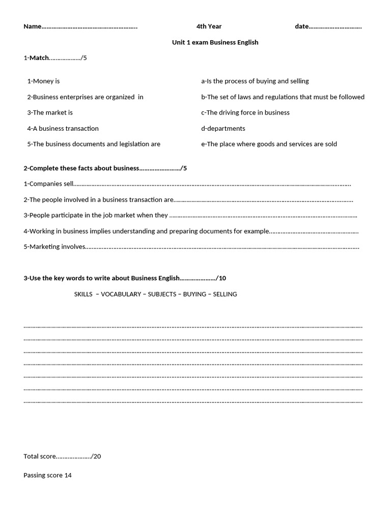 Business English Unit 1 Exam Guide | PDF