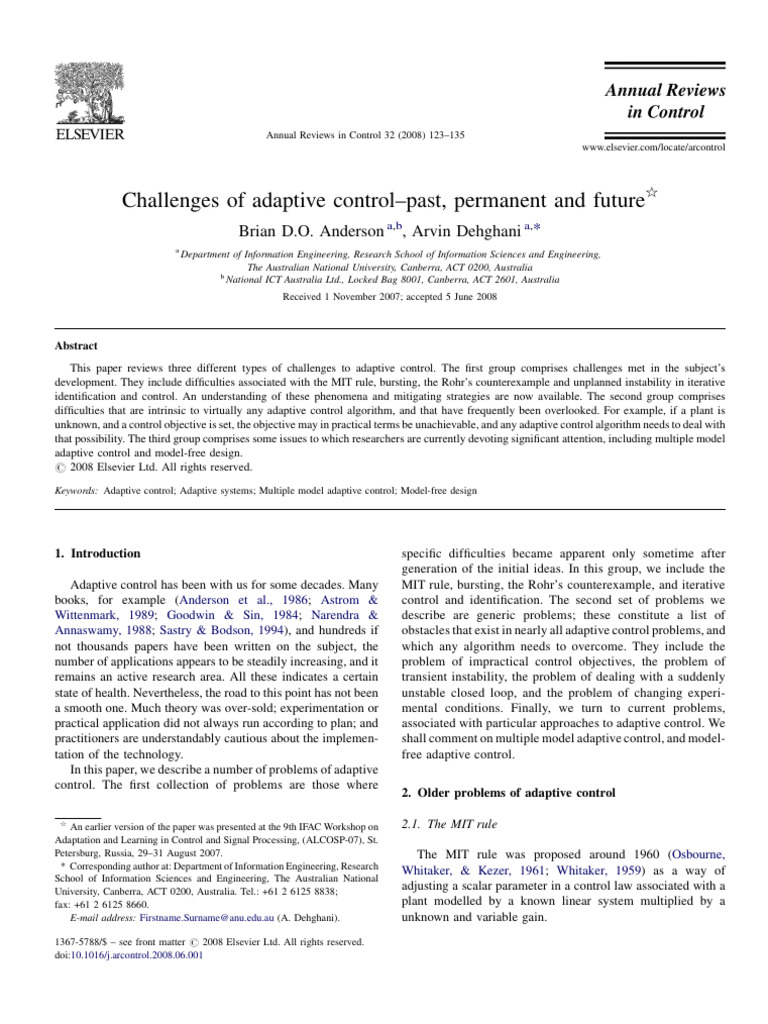 Challenges of Adaptive Control-Past, Permanent and Future | PDF ...