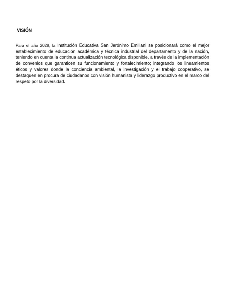 Visión 2029: Educación San Jerónimo Emiliani | PDF
