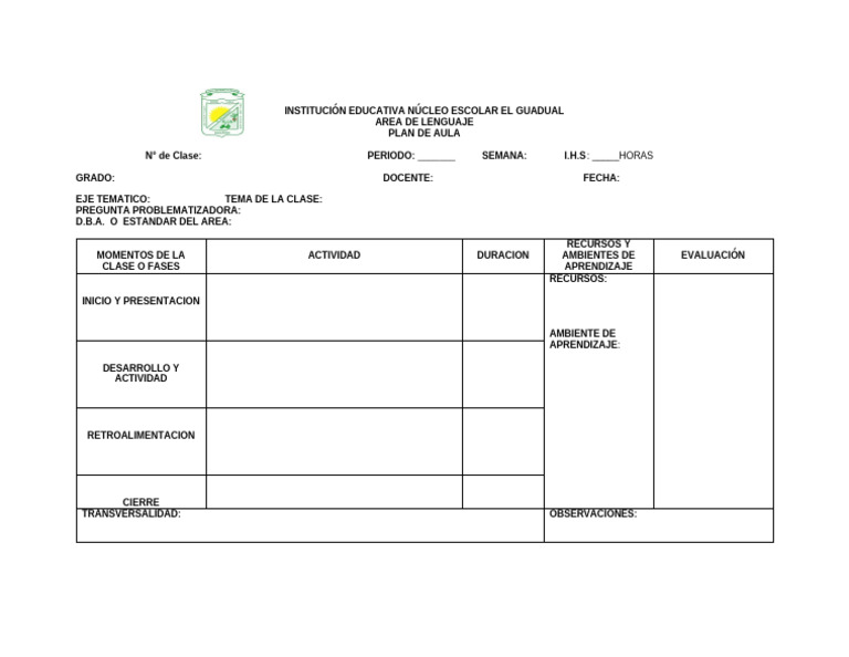 Formato Plan de Aula | PDF