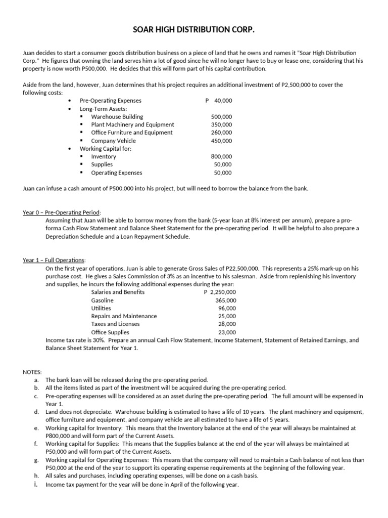 Soar High Distribution Corp. Financial Plan | PDF | Expense | Working ...