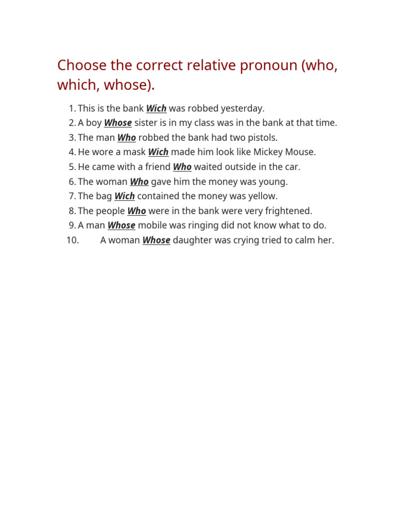 Relative Pronoun Usage Exercises | PDF