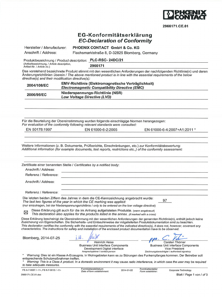 Relay EC Declaration of Conformity | PDF