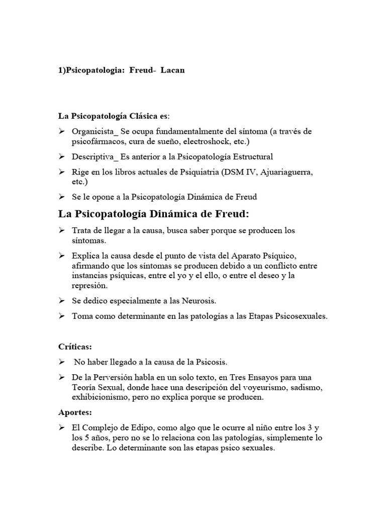Psicopatología: Freud y Lacan en Análisis | PDF | Jacques Lacan ...