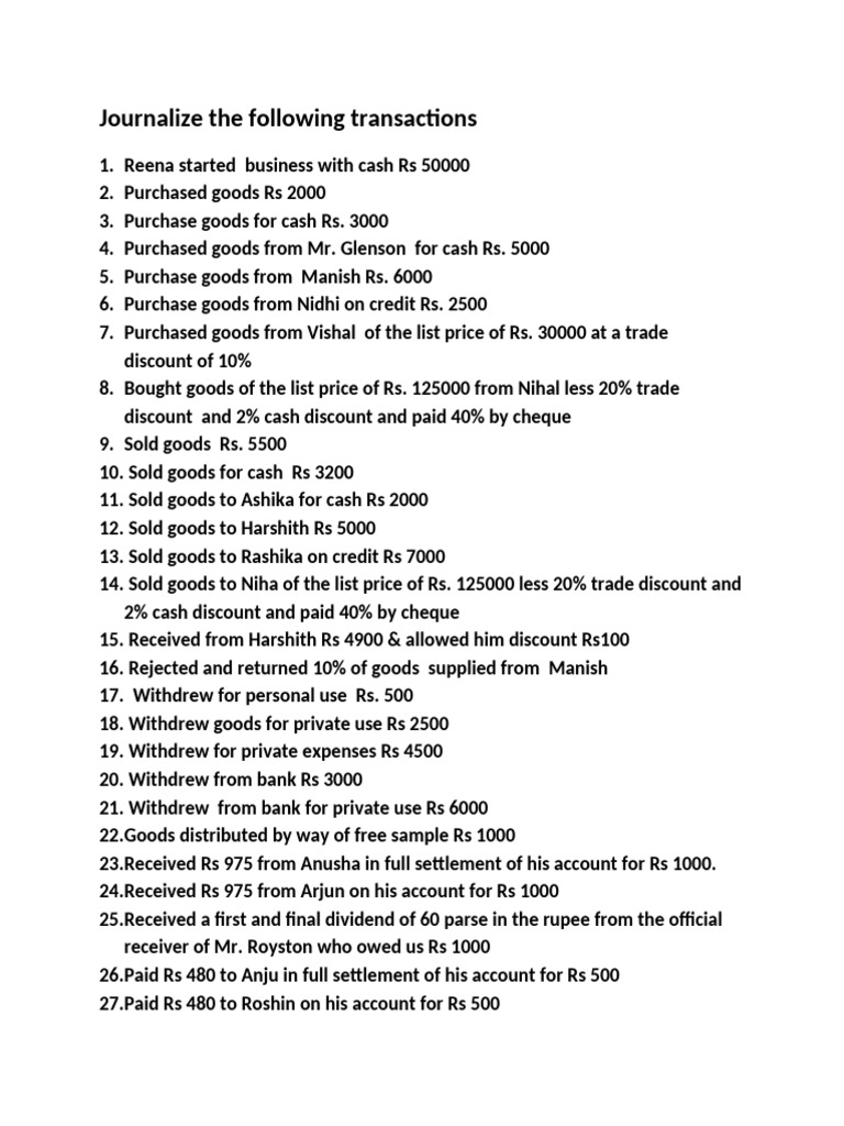 Journalize The Following Transactions | PDF