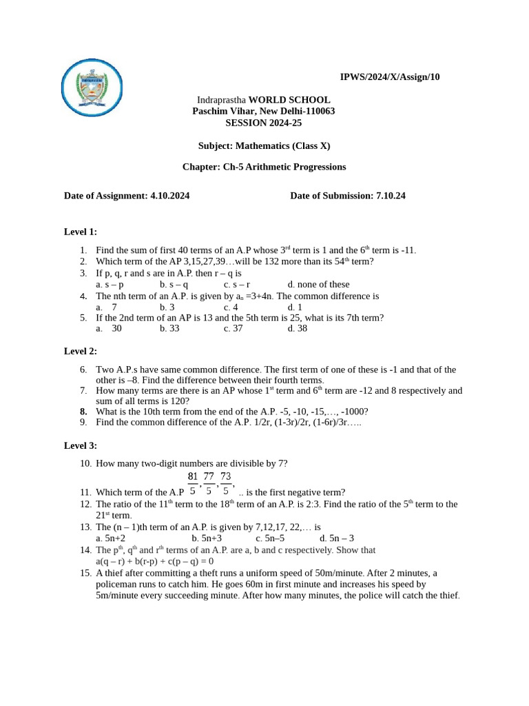 Maths Assignment Ch-5 | PDF