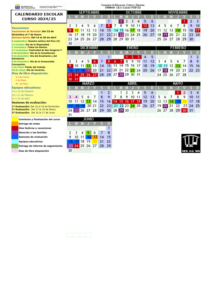 Calendario Escolar 2024/25 I.E.S. Casas Nuevas | PDF | Fiestas ...