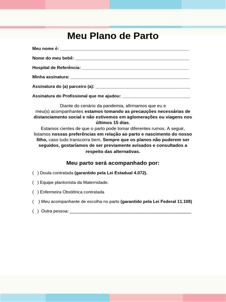 Modelo de Plano de Parto | PDF | Parto | Especialidades médicas