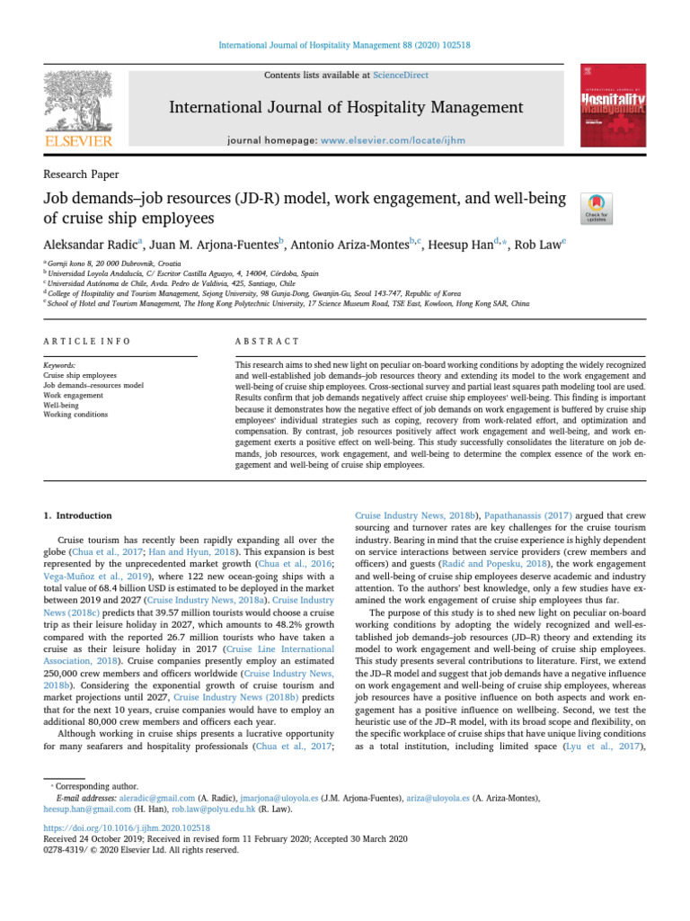 Job Demands-Job Resources (JD-R) Model, Work Engagement, and Well-Being ...