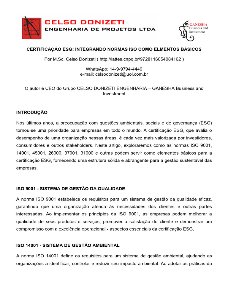 Certificação ESG e Normas ISO Integradas | PDF | Gestão de qualidade ...