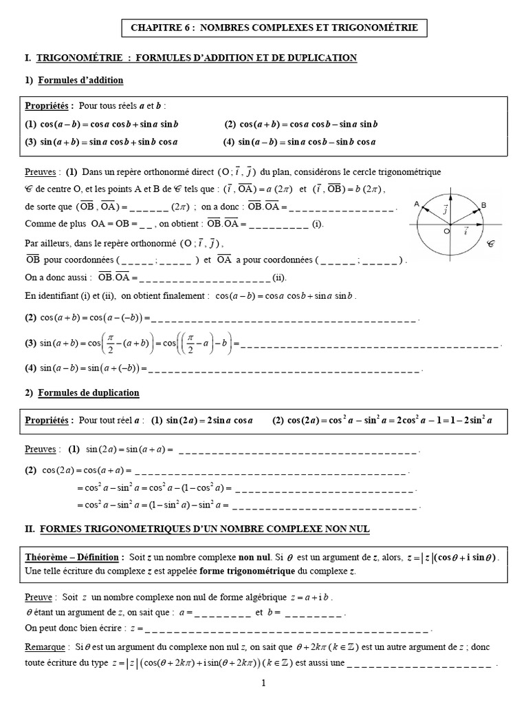 Formules Trigonometriques et Complexes | PDF | Nombre complexe ...