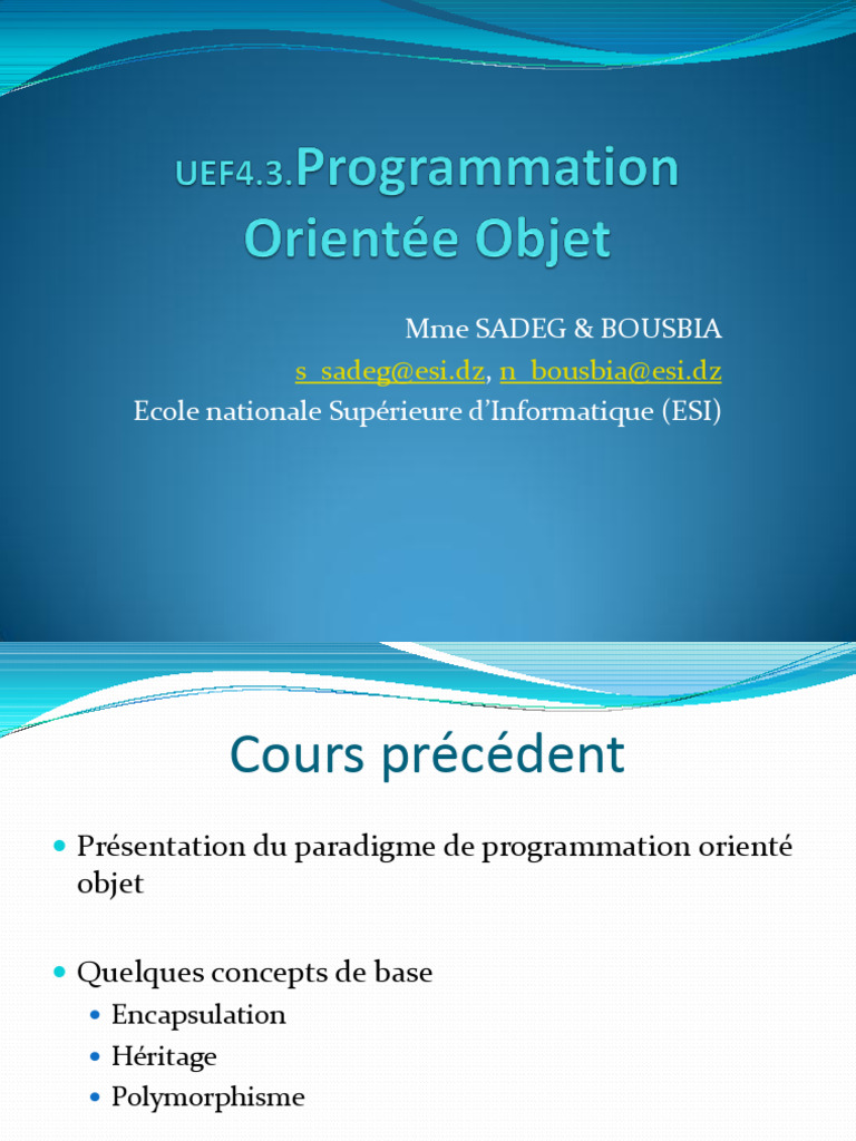 Introduction à la programmation orientée objet | PDF | Classe ...