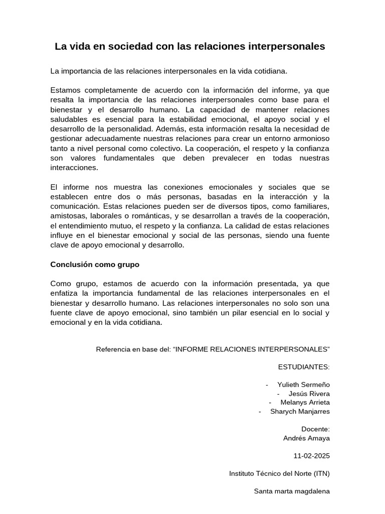 Importancia de las Relaciones Interpersonales | PDF | Relaciones ...