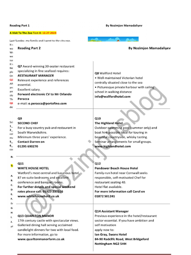 Reading Part 1,2 | PDF