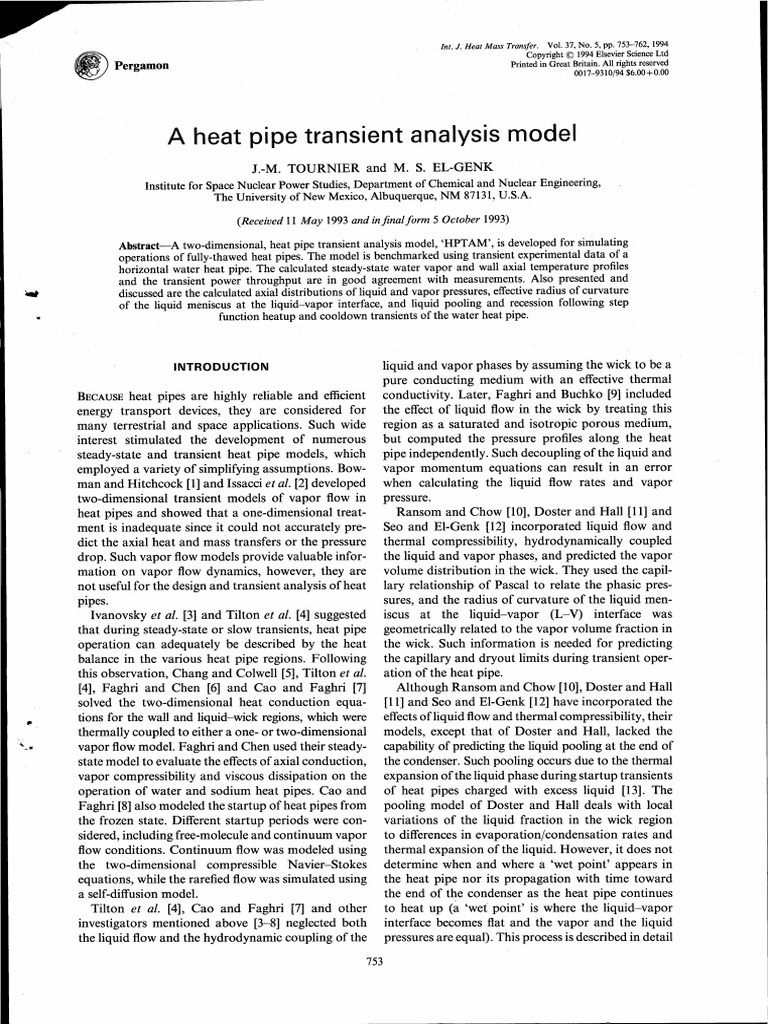 TOURNIER A - Heat - Pipe - Transient - Analysis - Model | PDF