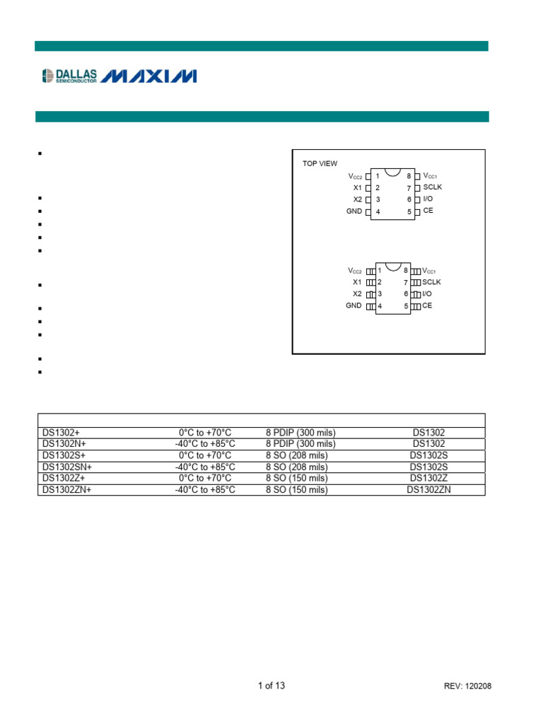 DS1302 Timekeeping Chip Overview | PDF | Random Access Memory ...