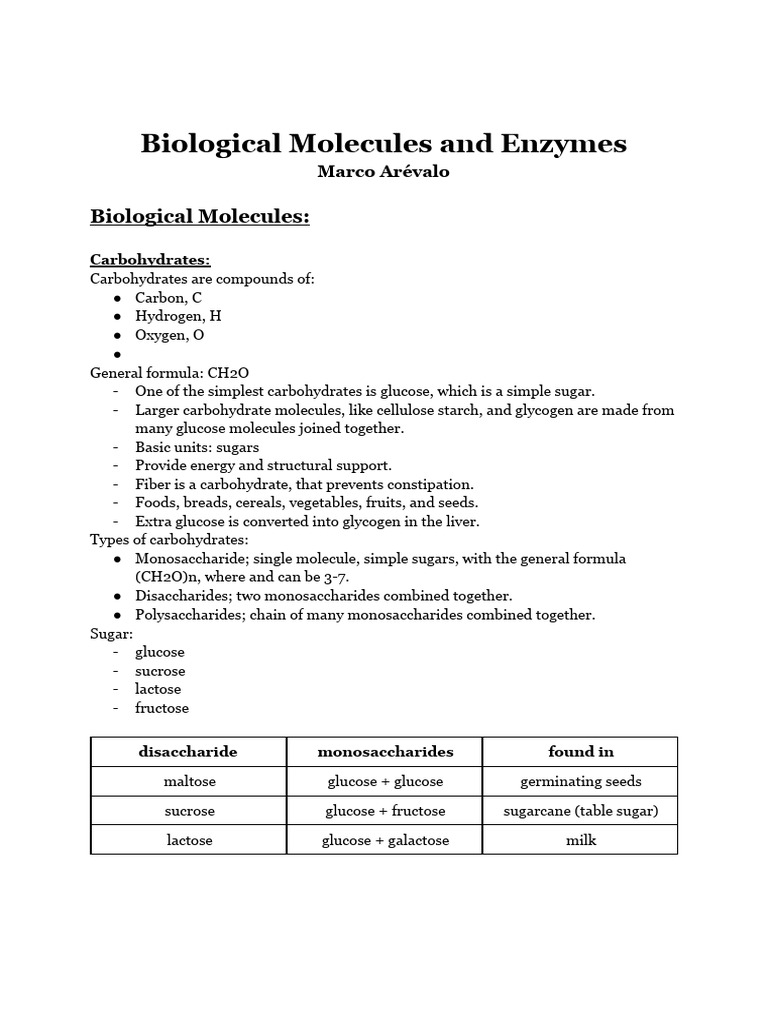 Overview of Biological Molecules and Enzymes | PDF | Carbohydrates ...