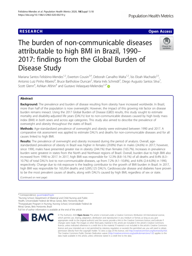 The Burden of Non-Communicable Diseases Attributable To High BMI in ...