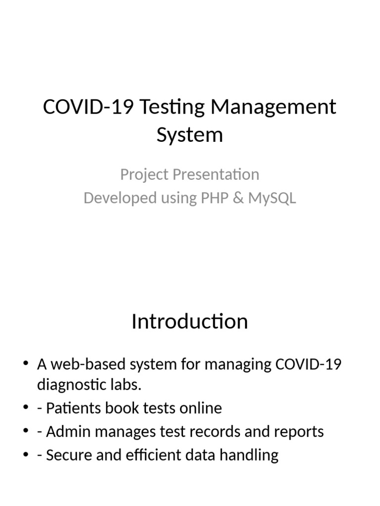 Covid19 Testing Management System Pdf