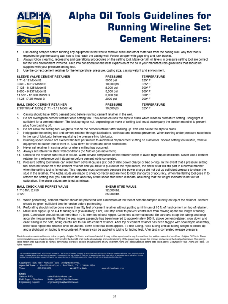Wirelinesetcementretainerguidelines v1 | PDF | Mechanical Engineering