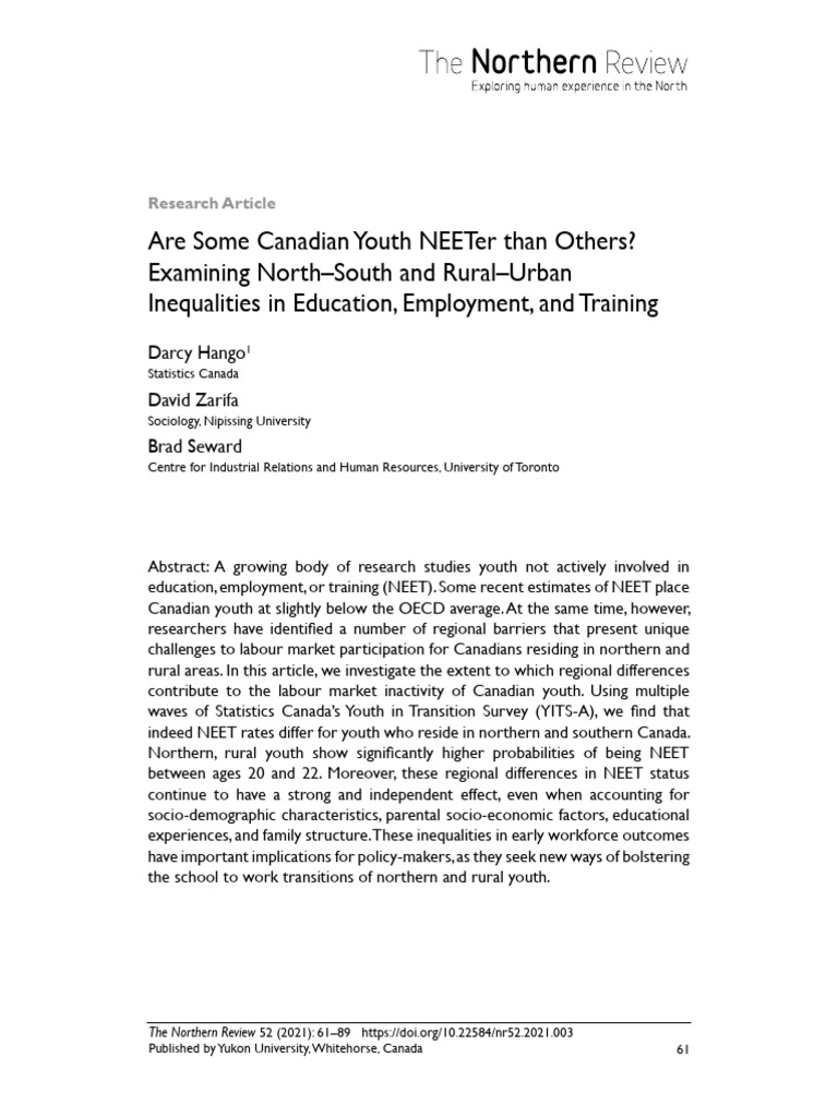 NEET Youth in Canada: Regional Inequalities | PDF | Unemployment ...
