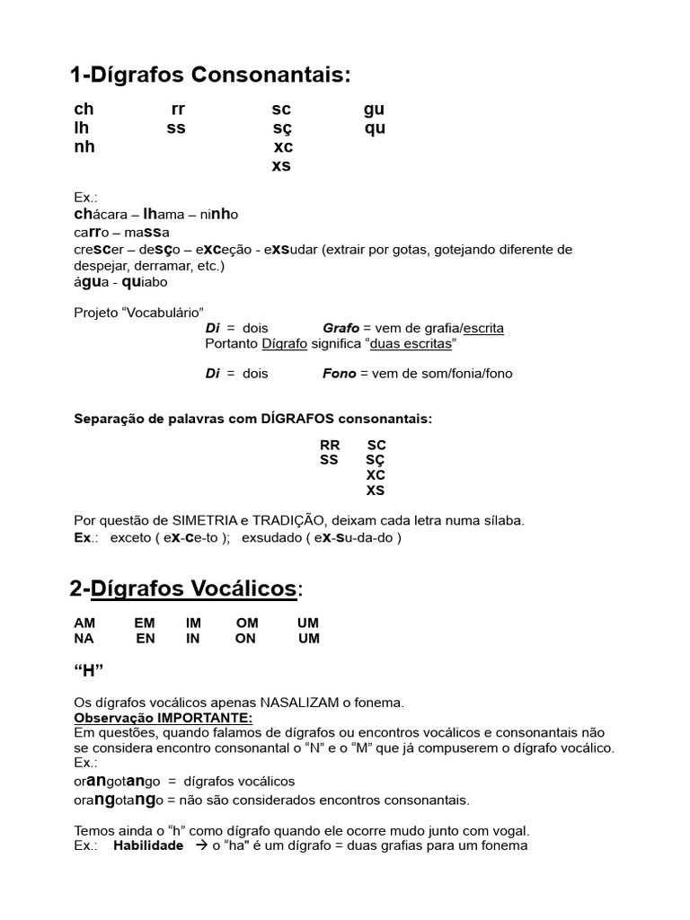 Tipos de Dígrafos na Língua Portuguesa | PDF