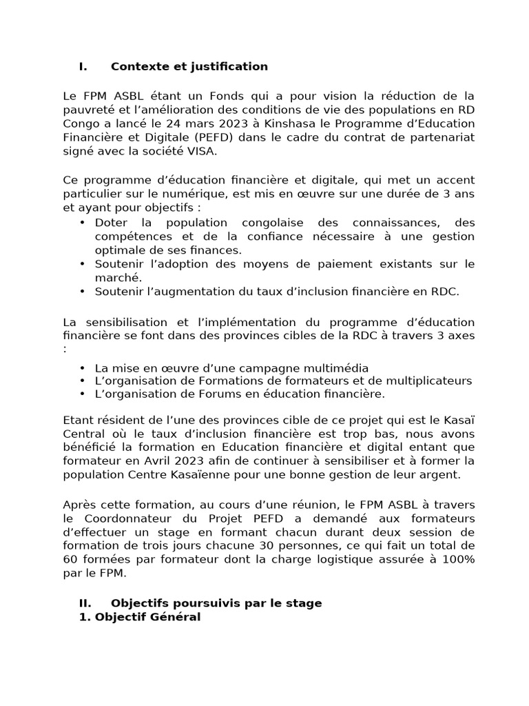 Formation PEFD : Éducation Financière RDC | PDF | République ...