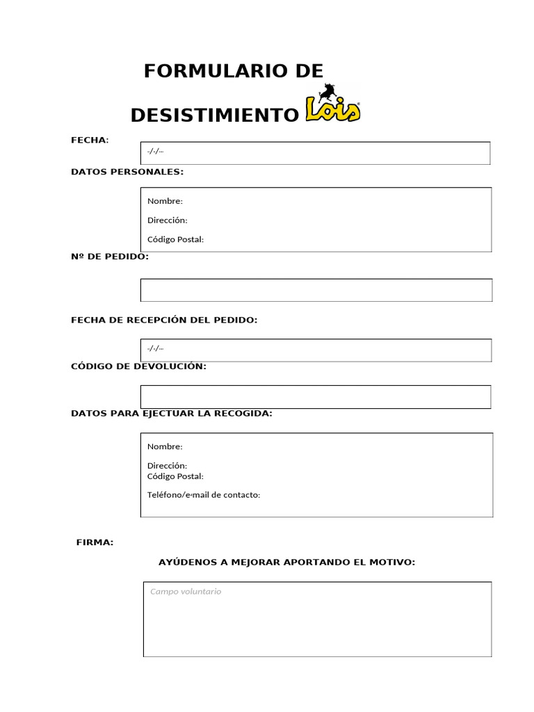 Formulario de Desistimiento | PDF