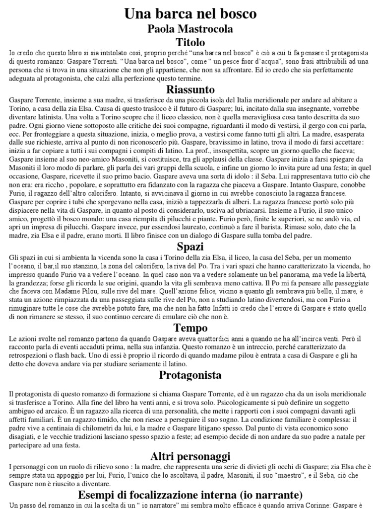 Riassunto Libro Una Barca Nel Bosco
