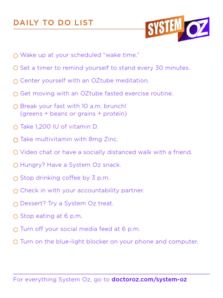 Daily System Oz Wellness Checklist | PDF