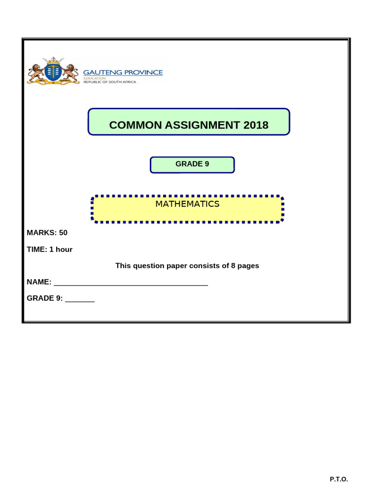 Grade 9 Mathematics Assignment 2018 | PDF | Square Root | Multiple Choice
