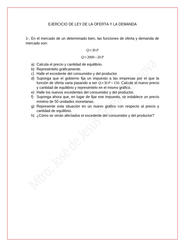 Ejercicios de Ley de La Oferta y La Demanda Con Ec Ep | PDF