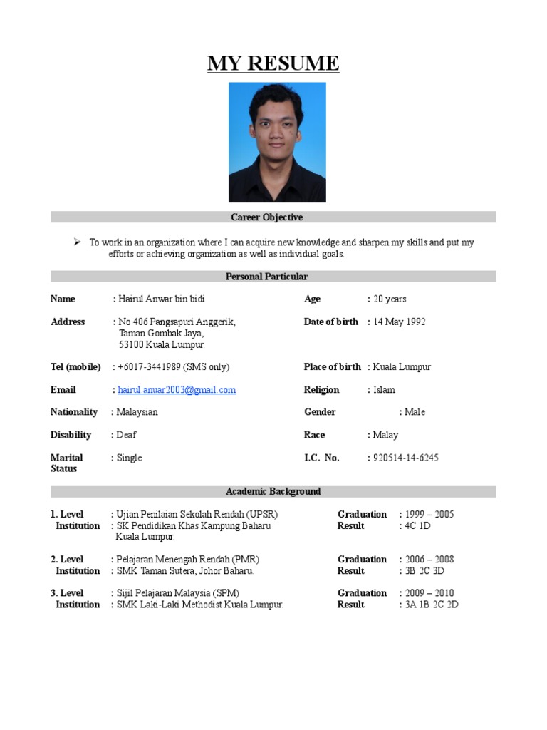 My Resume 2 PDF Malaysia Schools
