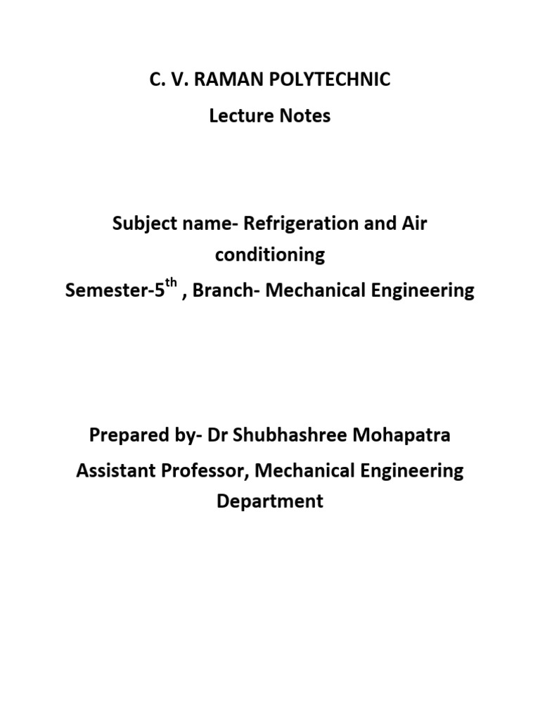 RAC Lecture Note | PDF | Refrigerator | Heat Exchanger