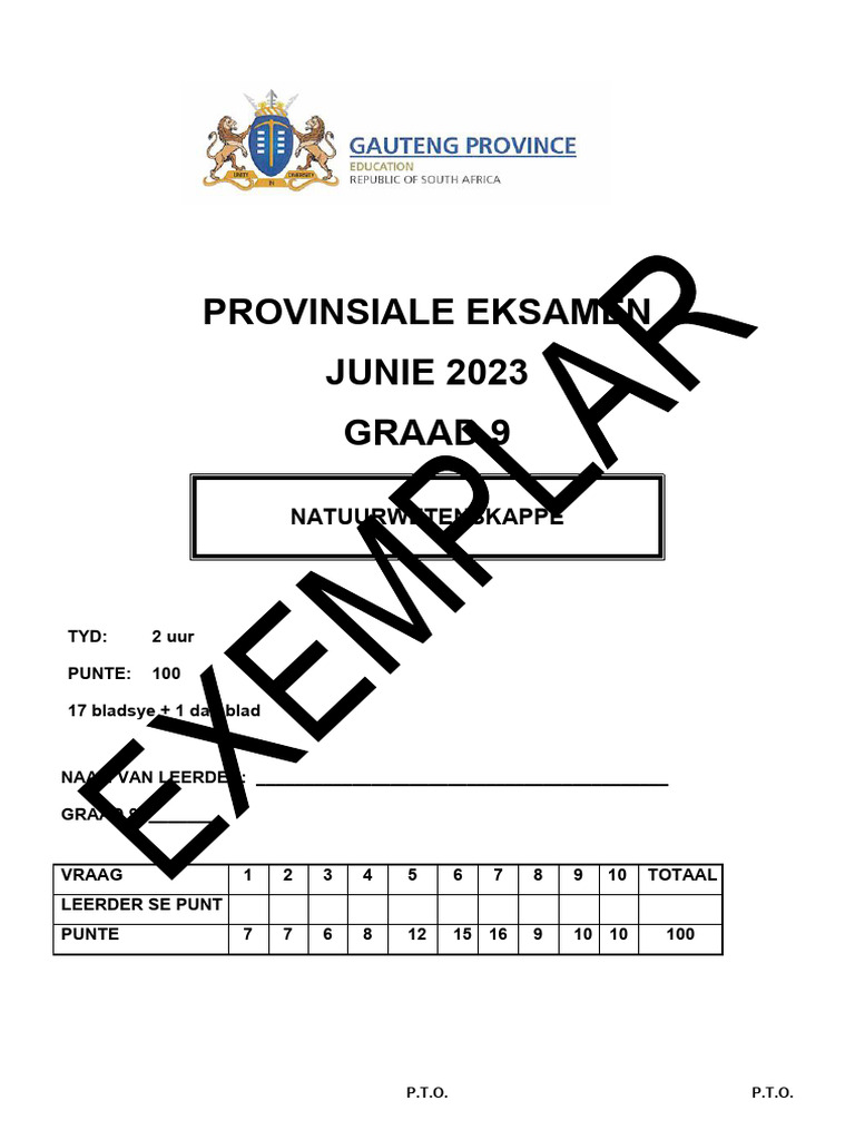 GR 9 NS (Afrikaans) June 2023 Question Paper | PDF