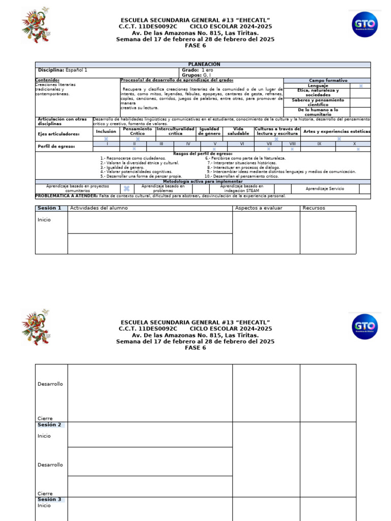 PLANEACIÓNES 2025 FEBRERO PDF Pensamiento Aprendizaje