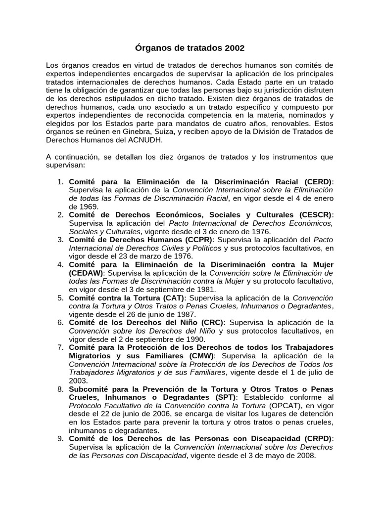 Órganos de Tratados de Derechos Humanos | PDF | Convenio europeo de ...