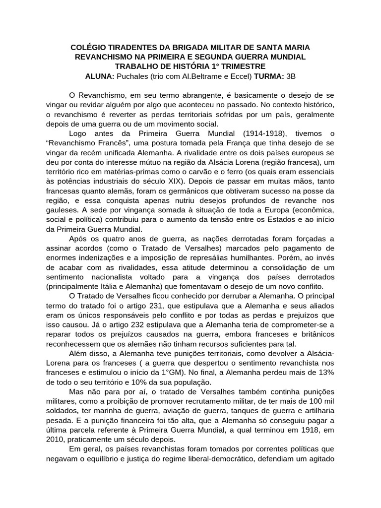 Revanchismo nas Guerras Mundiais | PDF | Alemanha nazista | Alemanha