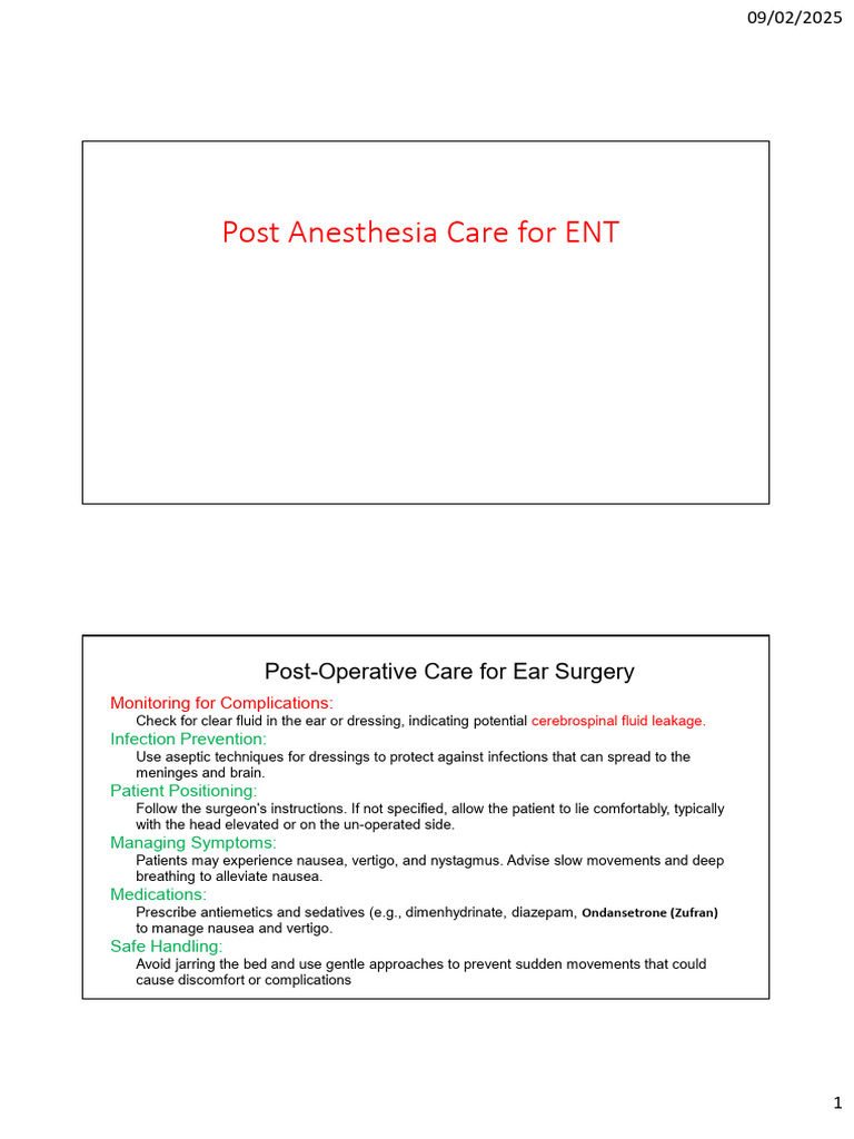 Post-Operative Care for ENT Procedures | PDF | Respiratory Tract | Cough