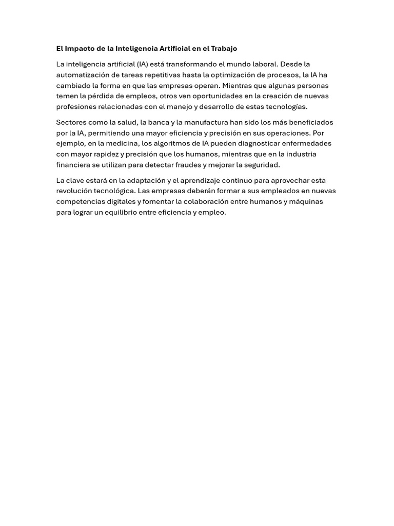 El Impacto de La Inteligencia Artificial en El Trabajo | PDF