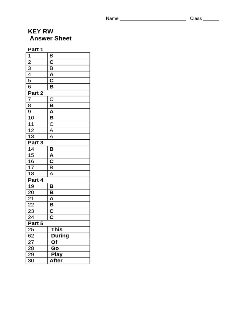 Answer Sheet Reading and Writing | PDF