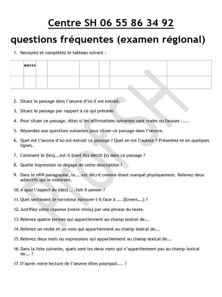 Questions fréquentes sur l'examen régional | PDF | Phrase | Linguistique