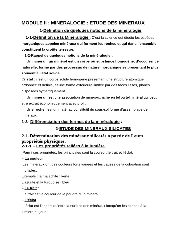Introduction à la minéralogie et minéraux | PDF | Silicate | Cristal