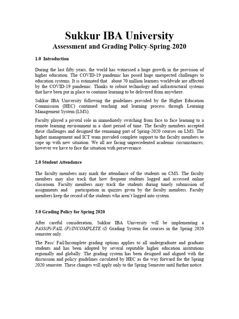Sukkur IBA University Grading Policy 2020 | PDF | Educational ...