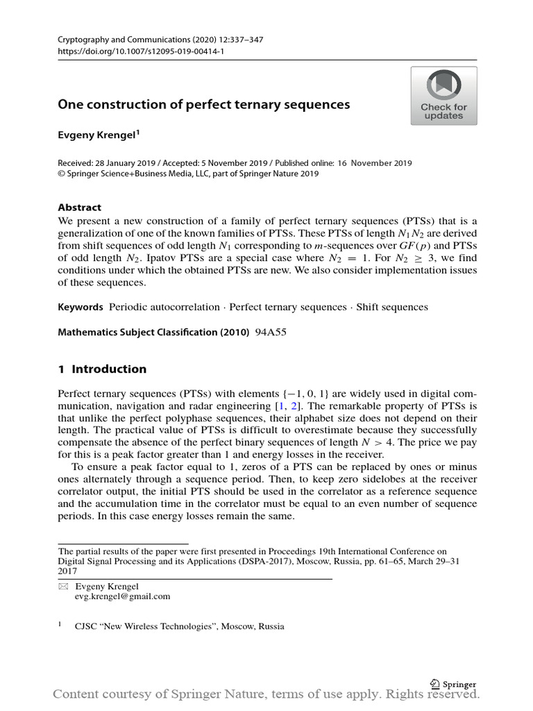 New Construction of Perfect Ternary Sequences | PDF | Subscription ...