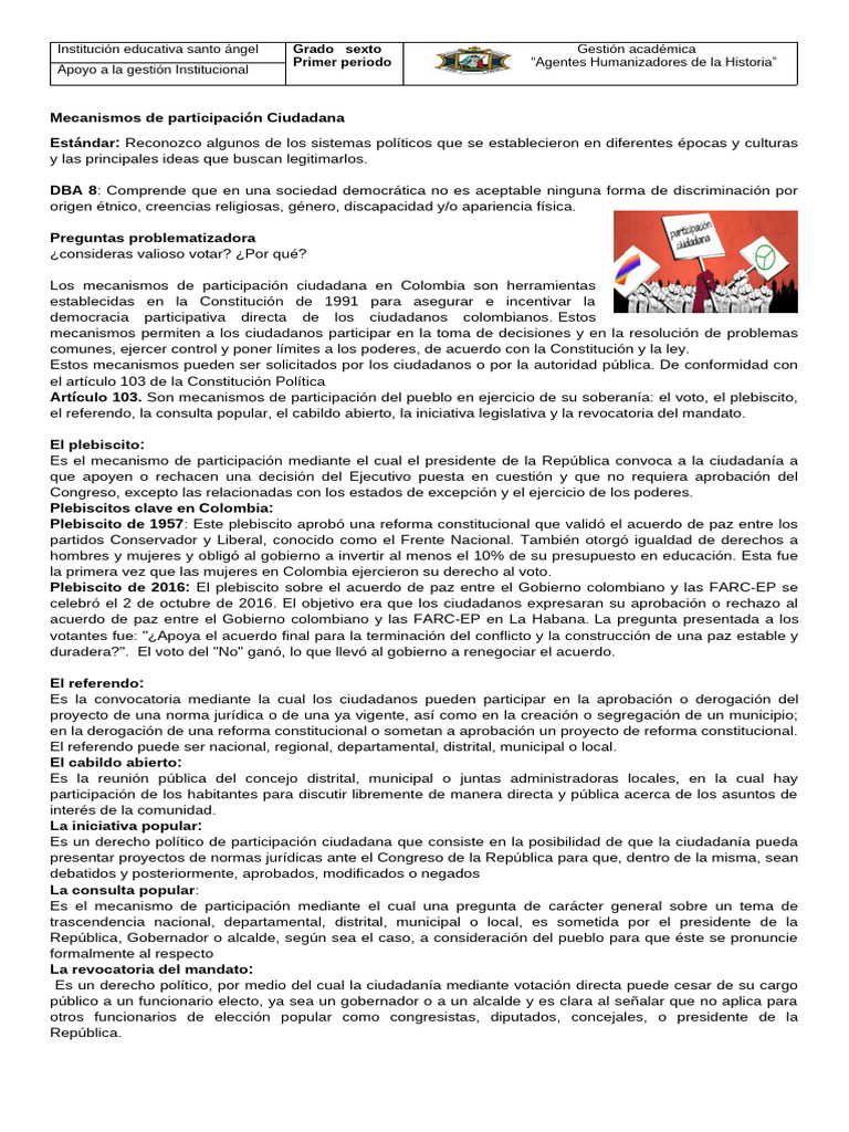 Mecanismos de Participación Ciudadana en Colombia | PDF | Democracia ...
