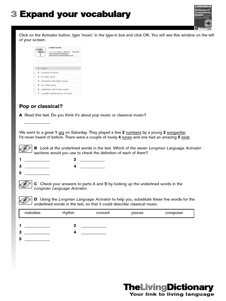 Cambridge - Vocabulary Exercise - Muic - INT | PDF | Jazz | Performing Arts