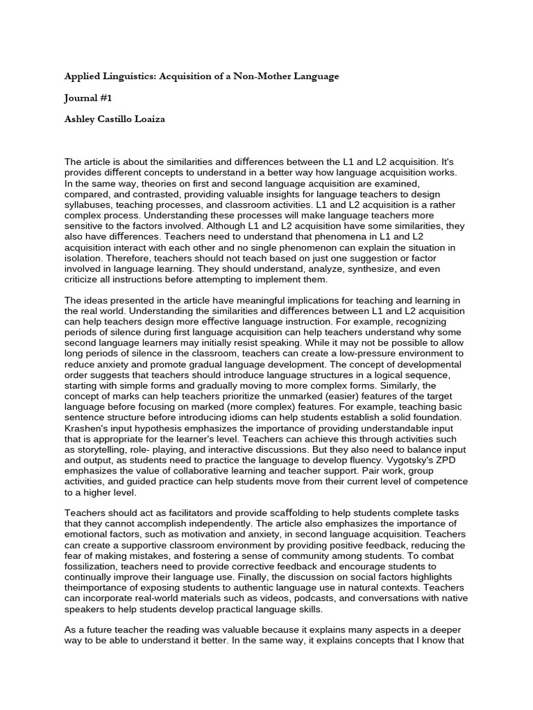 Journal #1 | PDF | Second Language Acquisition | Second Language
