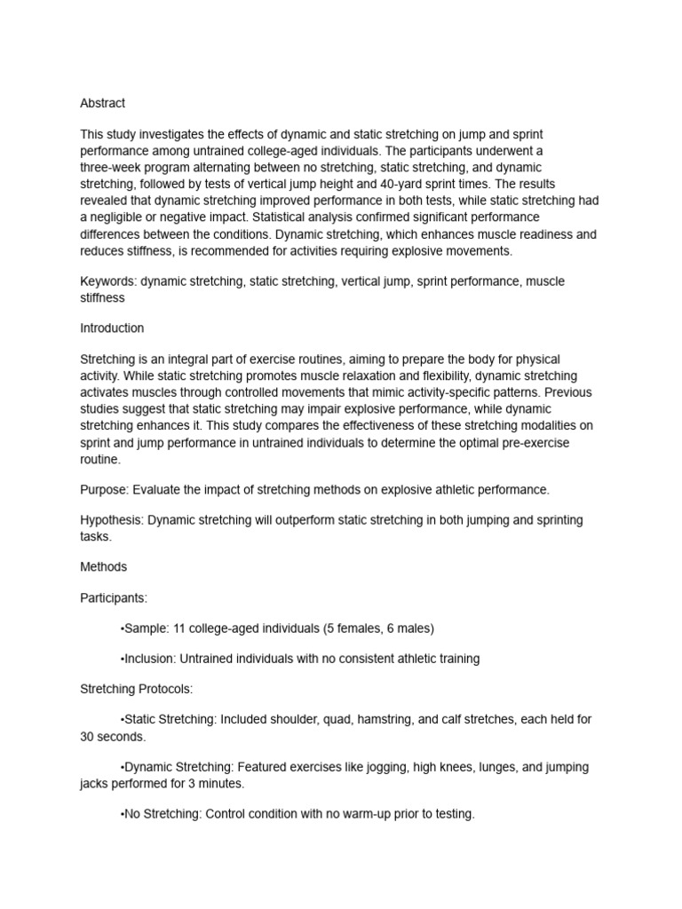 Dynamic vs Static Stretching Effects | PDF | Physical Fitness ...
