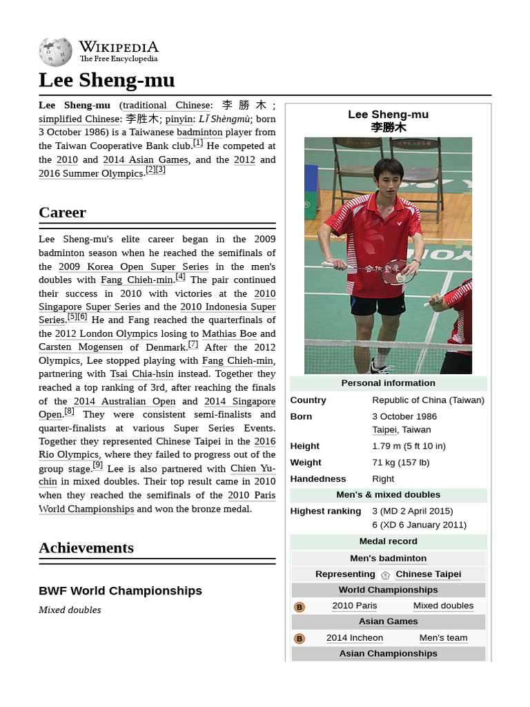 Lee Sheng-mu: Taiwanese Badminton Star | PDF | Sports Competitions ...